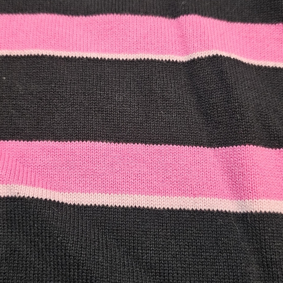 Jones New York Sport Sweater L  Black Pink White Striped 100% Cotton Long Sleeve - Picture 2 of 10